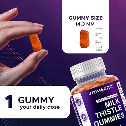 Vitamatic 2 Pack Milk Thistle Gummies- 10000 mg Equivalent Per Serving (from 50:1 Extract 200 mg)- Liver Detox & Anti Oxidant Health - Min. 80% Silymarin Flavonoids - 60 Pectin Based Gummies
