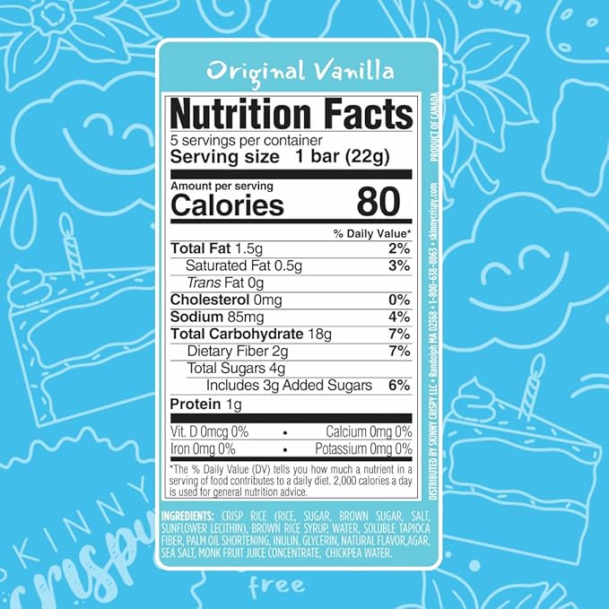 Skinny Crispy Variety Rice Treats – Birthday Cake (5) & Vanilla (5), Low Sugar (4g), Vegan, Gluten-Free, Dairy-Free, Non-GMO, Top 9 Allergen-Free, Healthy Snack Bars, 10 Count