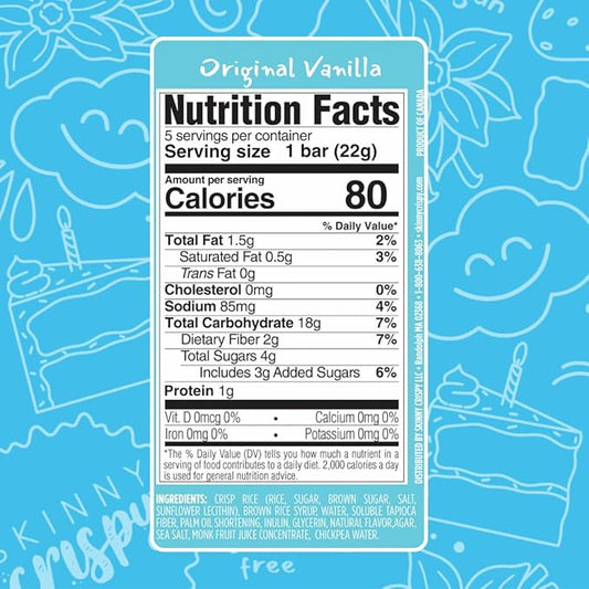 Skinny Crispy Variety Rice Treats – Birthday Cake (5) & Vanilla (5), Low Sugar (4g), Vegan, Gluten-Free, Dairy-Free, Non-GMO, Top 9 Allergen-Free, Healthy Snack Bars, 10 Count