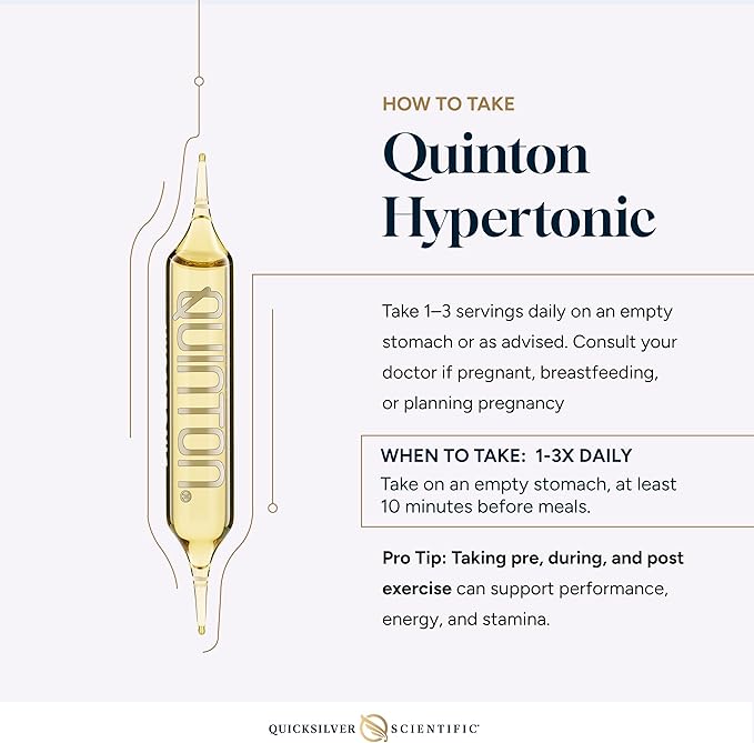 Quicksilver Scientific Original Quinton Hypertonic Solution - Sea Water Hydration - Liquid Minerals with Electrolytes for Muscle Recovery, Stamina+Mineral Replenishment (30 Single Serving Glass Vials)