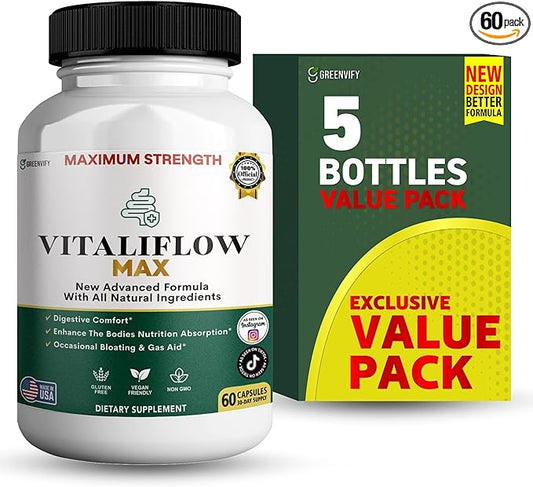 Vitaliflow Max Digestive Enzyme Supplement, 60 Veggie Capsules, Maximum Strength with Lactobacillus & Bromelain (5)