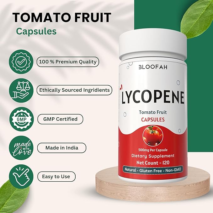 Tomato Powder Capsules 500mg (Lycopene) - 120 Count | Natural Carotenoid Supplement for Health and Wellness Support | Plant Based, Gluten Free & Non-GMO Formula