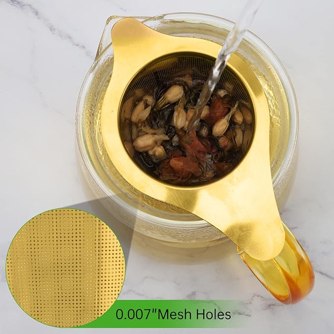 Two Pack Tea Infuser Basket Stainless Steel Tea Strainer Tea Filter With Small Strainer And Lid Tea Diffuser For Loose Tea Superior Brewing Experience (Two pack gold)