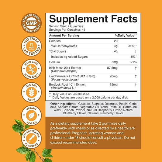 Natures Craft Irish Sea Moss Gummies for Women, Men & Kids - Immune Support Supplement with Irish Sea Moss, Bladderwrack & Burdock Root - Detox Gummies for Body Cleanse - 90 Chewable Gums