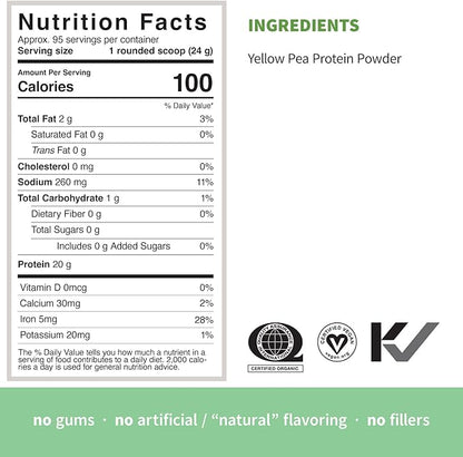 Sprout Living Organic Pea Protein Powder, Unflavored, 20 Grams of Plant Based Organic Protein Powder Without Artificial Sweeteners, Non Dairy, Non-GMO, Vegan, Gluten Free (5 Pound, 95 Servings)