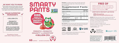SmartyPants Kids Probiotic & Prebiotic Gummies for Digestive Health: Gut Health Supplement, Clinically Studied Prebiotic for Immune Support, Strawberry, 60 Count (30 Day Supply)