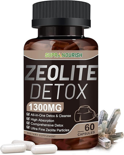 Zeolite Detox Capsules, 1-2 µm Clinoptilolite, Organic Activated Charcoal & Bentonite Clay, Multi-Active Formula for Full Body, Gut & Liver Cleanse, Supplement for Men & Women, 60 Capsules