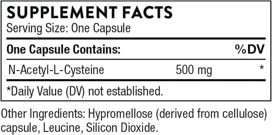 THORNE - NAC - N-Acetylcysteine - 500mg - Supports Respiratory Health and Immune Function*; Promotes Liver and Kidney Detox - 90 Capsules