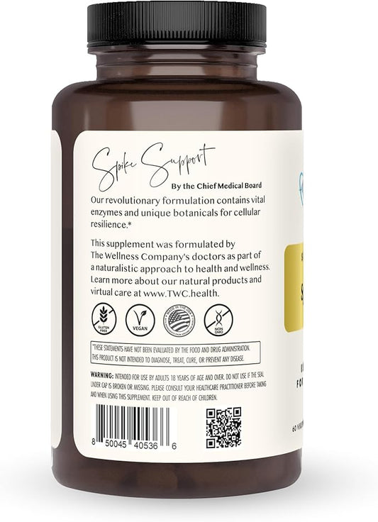 The Wellness Company Spike Support - Detox, Immune Health, Blood Flow, Anti-Clotting - Nattokinase, Dandelion Root, & Black Sativa | 60ct (1 Month Supply)