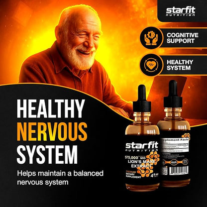 STARFIT Lion's Mane Mushroom Extract, 575,000 mg, Liquid Supplement for Immune Support, Memory, and Digestive Health, 4 fl oz