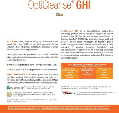 XYMOGEN OptiCleanse GHI Detox Cleanse - Vegan Protein Powder with Vitamins, Phytonutrients, Minerals to Aid Liver Detox, Cytokine Balance, & Gut Health Support - Chai (10 Packets)