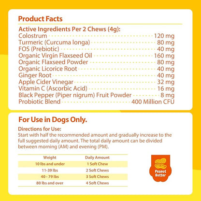 PENPENPET Dog Allergy Relief Chews, Dog Itching Skin Relief, Omega 3 for Dogs Itch Supplement, Relieve Seasonal Allergy, Provide Immune Support (Peanut Butter Chews, 180ct)
