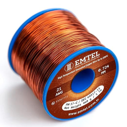 21 AWG - 1 lb (399 feet) 99.9% Pure Copper Wire, Enameled Magnetic Wire for Motor, Transformer, Magnetic Coil, & Electroculture Gardening, Winding Magnet Wire - 220°C (428°F) Thermal Class