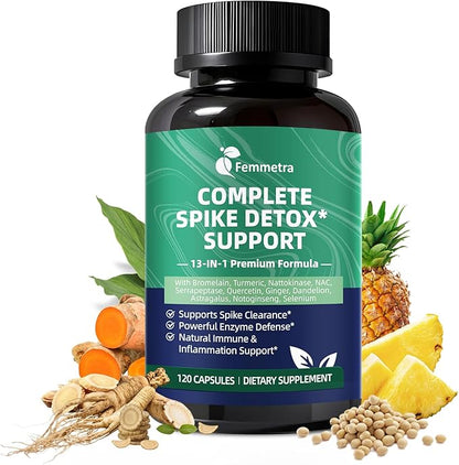 Spike Protein Detox Capsules, 8000 FU Nattokinase Supplement with Bromelain and Curcumin, 13-in-1 Full Spectrum Spike Support Supplement for Immune & Antioxidant Health, Non-GMO, 120 Capsules