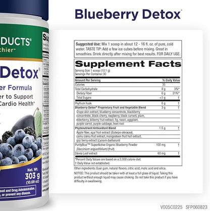 Advanced Blueberry Detox Daily Fiber Formula by Purity Products - Featuring PurityBlue Organic Wild Blueberries - A Full 6 Grams of Detoxifying, Regularity Promoting Prebiotic Fiber - 30 Servings