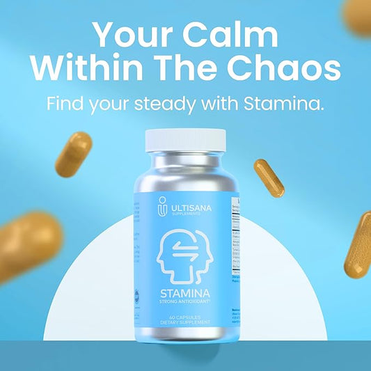 Stamina Antioxidant & Stress Relief Supplement | for Enhanced Mood, Boost Energy, Immune & Sleep Support | Vitamin B12 & B6, Ashwagandha, Turmeric, 5-HTP & More | Non-GMO, 60 Capsules