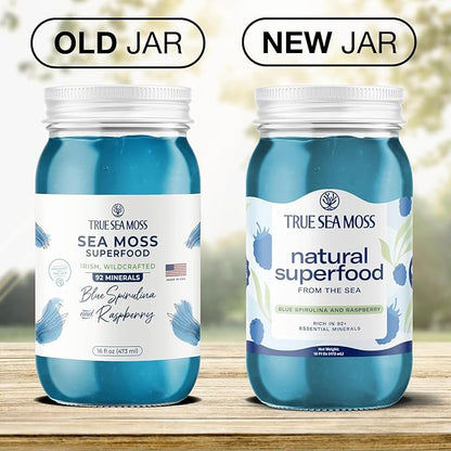 TrueSeaMoss Sea Moss Gel – Made in USA – Wildcrafted Seamoss, Fresh Fruits & Sea Vegetables – Blue Spirulina, Pack of 1 (Labels may Vary)