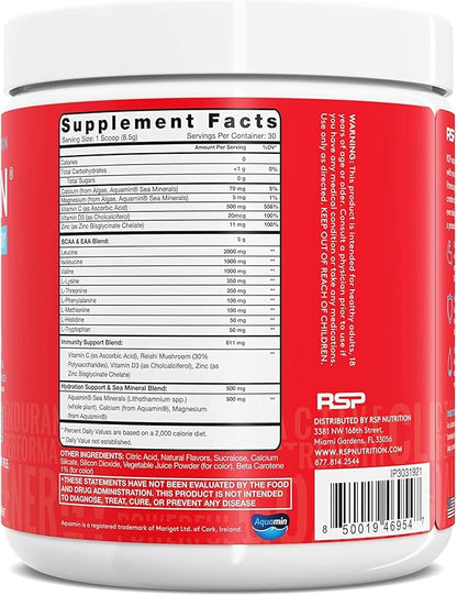 AminoLean Hydrating Electrolyte Powder and Recovery Drink with Sea Minerals, Nootropic Mushrooms, and Vegan Amino Acids, BCAAs + EAAs for Post Workout Muscle Building, Tropical Punch