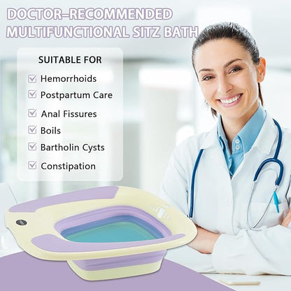 Sitz Bath, Sitz Bath for Postpartum Care, Sitz Bath for Hemorrhoids, Sitz Bath for Toilet Seat, Sits Bath Tub for Women Men Adults, Sitz Bath Soak Salts Basin, Hip Bath Bowl, Collapsible, Purple