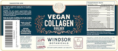 Vegan Collagen for Women and Men - Organic Superfood, Amino Acids Glycine, Lysine, Proline for Healthy Skin, Hair, Nails - Plant-Based Collagen Booster Supplements - 60 Gluten-Free Vegetarian Pills