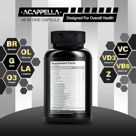 ACAPPELLA Beetroot, Olive Leaf, Garlic, L-Arginine, Omega-3, Morinaga, Nattokinase Supplements, Beetroot Capsules with Vitamin Complexes (1)