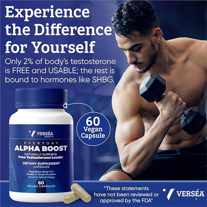 Alpha Boost – Natural Free Testosterone Support, Energy, Stamina, Endurance & Vitality for Men & Women, Multivitamin for Healthy Aging & Performance & Utilizes VESIsorb® (60 Ct)