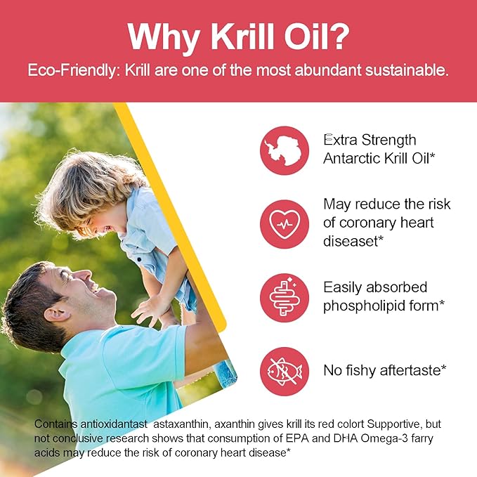 2 Bottles Antarctic Krill Oil 1000 mg with Omega-3s EPA, DHA, Astaxanthin and Phospholipids 60 Softgels Supplement No Fishy Aftertaste for Joint, Heart, Brain and Immunity - 120 Softgels