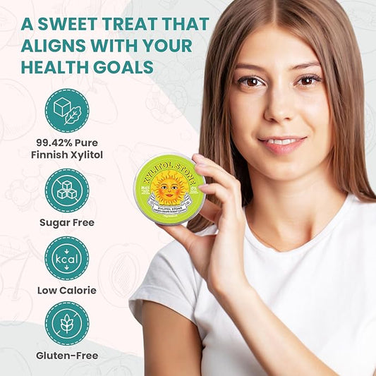 Xylitol Stone Sugar Free Candy - Vegan & Keto Friendly Unique Hard Candy Sugar-Free - 100% Natural Flavor Candies - Gluten Free & Non-GMO Breath Freshener Low Calorie Mints - Green Grape (Pack of 2)