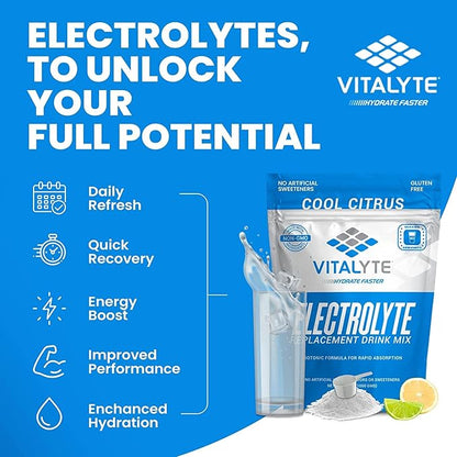 Vitalyte Electrolyte Powder Drink Mix, Isotonic Electrolyte Hydration Mix, Case Pack (6 Pack, Cool Citrus)