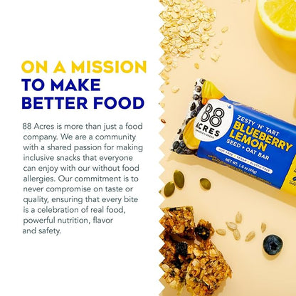 88 Acres Granola Bars | Blueberry Lemon | Gluten Free, Nut-Free Oat and Seed Granola Bar | Vegan & Always Non GMO | 12 Pack