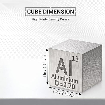 Aluminum Cube - Metal Element Cubes - Laser Engraved Density Cube Set for a Periodic Table of Elements Collection - (Aluminum, 1 inch)