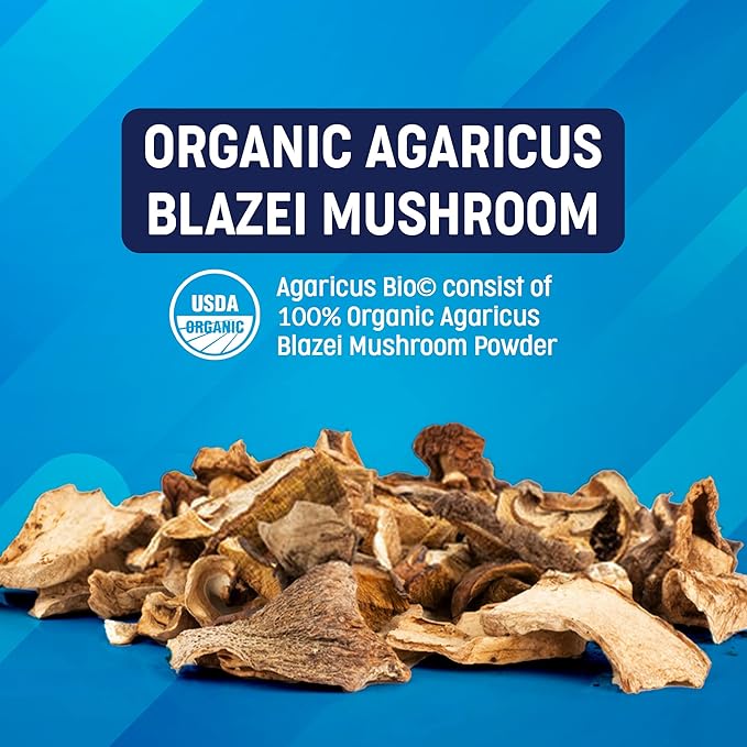 Agaricus Bio 600 mg, Natural Killer Cell Activity -USA-Grown Organic Agaricus Blazei Murill Mushroom for Immune Support, Liver & Cellular Health, High Beta Glucan Supplements, 60 Caps