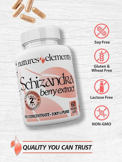 Natures Elements Schizandra Berry Extract – 3 Pack – 10:1 Concentrated Herbal Supplement – 1000mg Per Serving - Veggie Capsules – 60 Count Each – Non-GMO, 100% Pure – 1 Month Supply