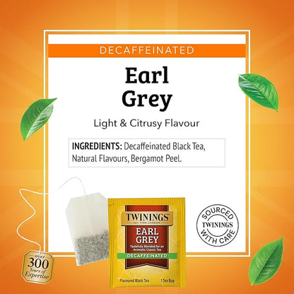 Twinings Decaffeinated Earl Grey Black Tea Individually Wrapped Bags, 20 Count (Pack of 1), Flavoured with Citrus and Bergamot, Enjoy Hot or Iced, 20 Teabags