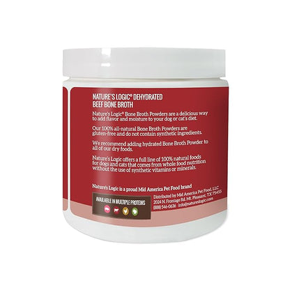 Nature's Logic Dehydrated Bone Broth Powder - 100% Natural Dog & Cat Topper - Rich in Glucosamine & Chondroitin - Boosts Immune System - Gluten-Free, No Synthetic Ingredients - Beef, 6oz