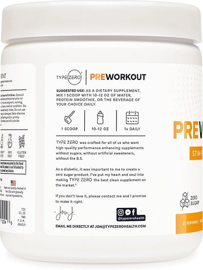 Type Zero Ultra Clean Stim Free Pump Pre Workout (Pineapple Orange Mango) Beetroot, Arginine, Citrulline Malate, Betaine, Beta A, ACV+ Sugar/Caffeine Free Non Stim Preworkout Men & Women