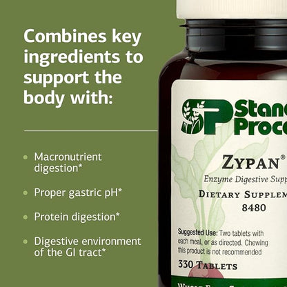 Standard Process Inc. Zypan - Digestive Health Support Supplement - HCI Supplement with Pancreatin, Betaine Hydrochloride & Pepsin - Support Macronutrient Digestion - 330 Tablets