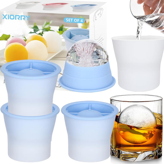 (2025 Upgrade) Ice Molds 4 PCS, Silicone Sphere Ice Mold Maker, Stackable Easy Release Circle Ice Cube Mold with Lids, Spherical Ice Makers with Lids for Whiskey, Cocktails, Bourbon, and Drinks