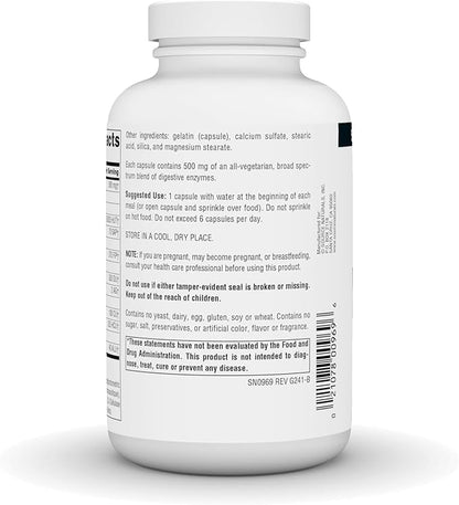 Source Naturals Essential Enzymes 500mg Bio-Aligned Multiple Enzyme Supplement Herbal Defense for Digestion, Gas, Constipation & Bloating Relief - Supports Immune System - 240 Capsules
