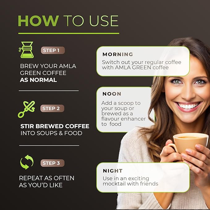 Amla Green Organic Ground Superfood Coffee, Medium Roast Gourmet Coffee with Antioxidant Rich Indian Gooseberry, 100% Arabica Specialty Coffee, 16 Oz