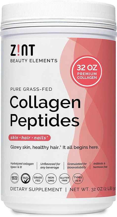 Zint Collagen Peptides Powder (32 oz): Anti Aging Hydrolyzed Collagen Protein Powder Beauty Supplement - Skin, Hair, Nails