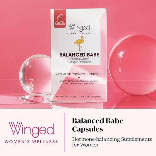 Winged Wellness Balance Babe, Hormone Balance & Estrogen Detox Supplement for Women - 100mg DIM & Calcium D-Glucarate & Milk Thistle for PMS Bloating, Cramps, Mood & Hormonal Acne Support, 60 Capsules