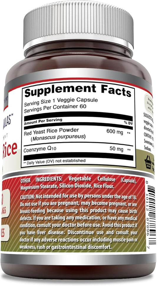 Amazing Formulas Red Yeast Rice 600 Mg Plus Coq10 50 Mg | Veggie Capsules Supplement | Non-GMO | Gluten Free | Made in USA (60 Count)