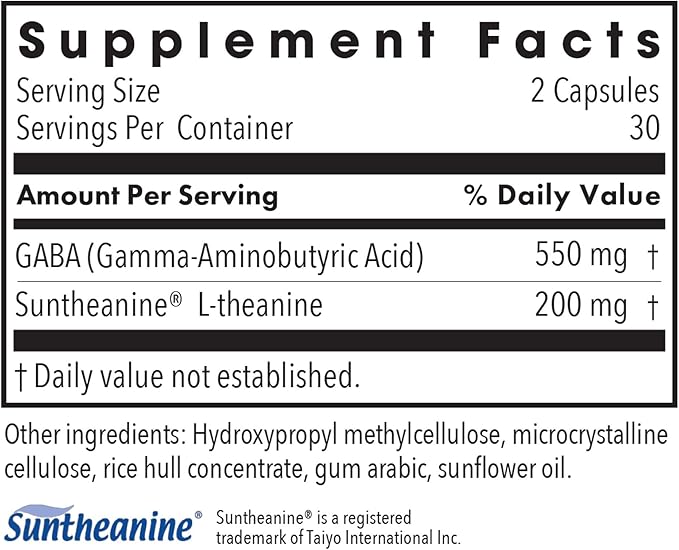 Allergy Research Group 200 mg of Zen - GABA L-Theanine Supplement, Natural Calm, Sleep & Relax Support for Women & Men, Take Day or Night for Relaxation & Calm Energy - 60 Vegetarian Capsules