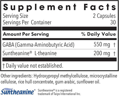 Allergy Research Group 200 mg of Zen - GABA L-Theanine Supplement, Natural Calm, Sleep & Relax Support for Women & Men, Take Day or Night for Relaxation & Calm Energy - 60 Vegetarian Capsules