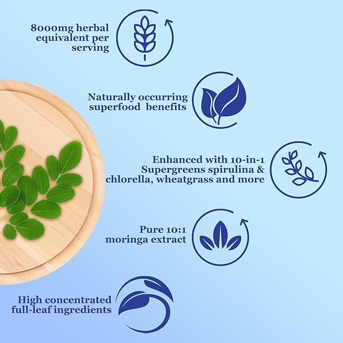 2 Pack Organic Moringa Liquid Drops, 100% Raw Moringa Oleifera Leaf & Green Antioxidant Superfood Blend of Wheatgrass, Barley Grass for Antioxidant Immune, 6X Absorption Than Moringa Capsules powder