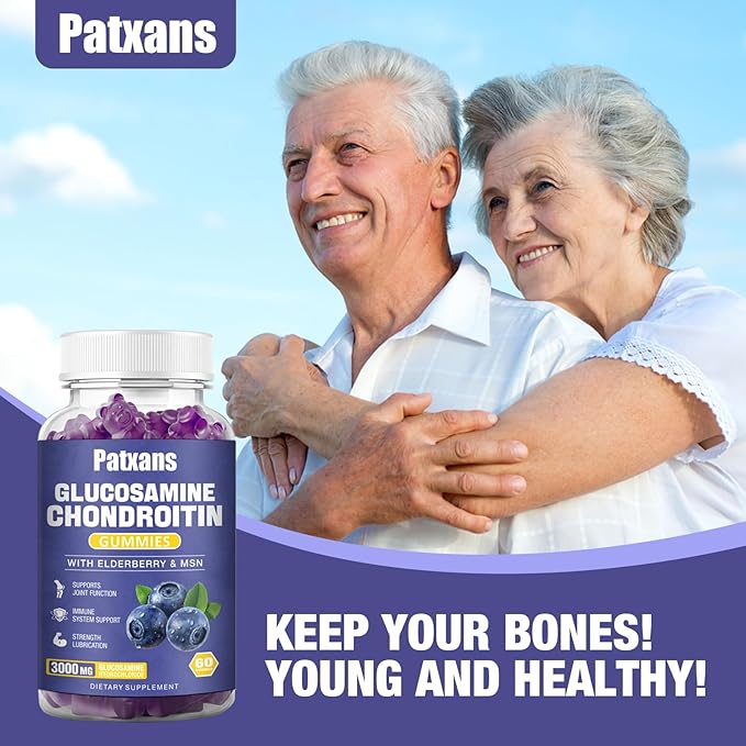 2 Packs 3000MG Glucosamine Chondroitin Gummies - Extra Strength Joint Health & MSM Elderberry Natural Joint Support Supplement, Flexibility, Antioxidant Immune Support for Adults, 120 Gummies.