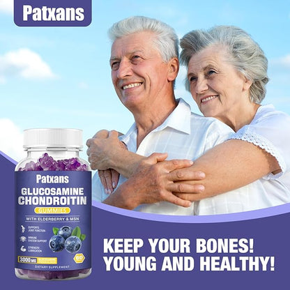 1 Pack 3000MG Glucosamine Chondroitin Gummies - Extra Strength Joint Health & MSM Elderberry Natural Joint Support Supplement, Flexibility, Antioxidant Immune Support for Adults, 60 Gummies.