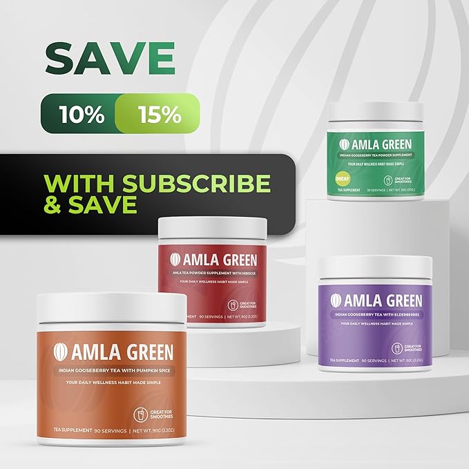 Amla Powder & Decaf Green Tea Superfood Supplement, 20x Ultra Concentrated Amla, Oolong Tea and Indian Gooseberries, Organic, Vegan, 90 Servings