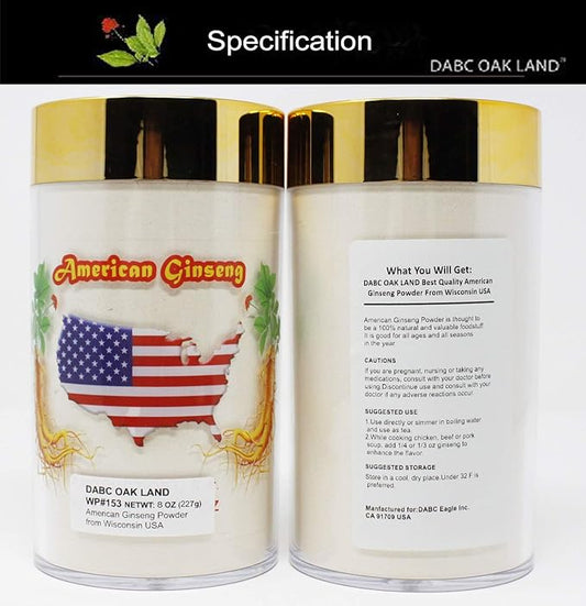 American Ginseng Root Powder from Wisconsin, DOL American Wisconsin Ginseng Slices Root for Tea Water, Shakes 0160 (8 Ounce Ginseng Root Powder)